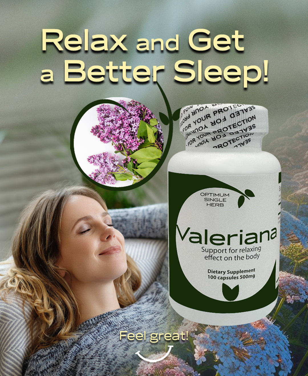 A bottle of Valerian Root capsules for improved sleep quality.