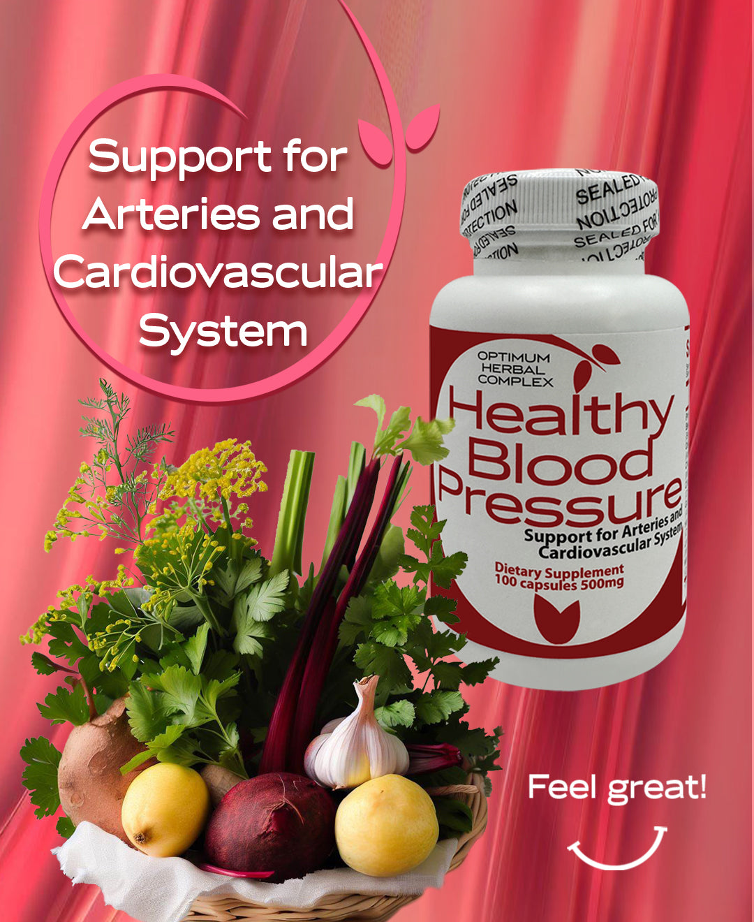 Healthy Blood Pressure - 100 Capsules, 500 mg | Natural Blend with Beetroot & More