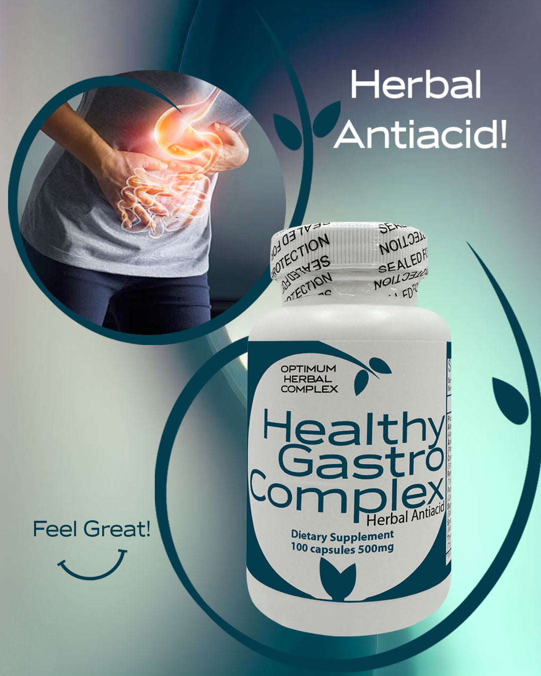 Healthy Gastro Complex 90 Capsules 500mg by Herza International, herbal supplement for digestive health.