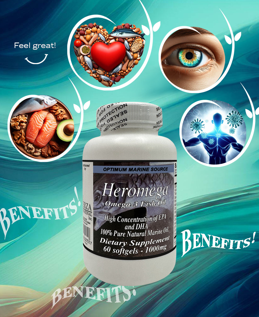 Heromega Omega-3 Softgels: 1000mg, 60 Capsules - Pure, High-Potency Fish Oil