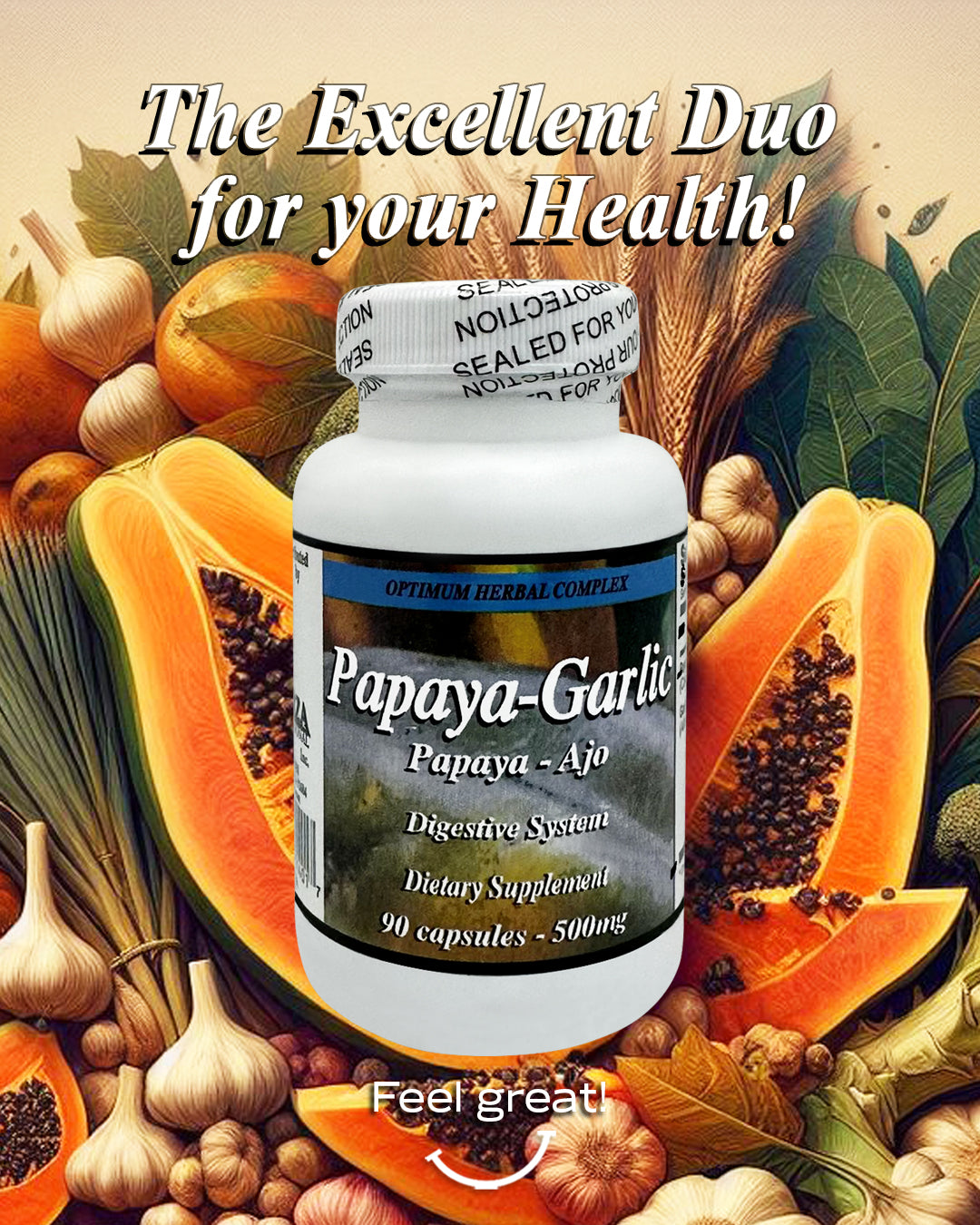 Papaya-Garlic Capsules for weight loss, featuring papaya and garlic extract.
